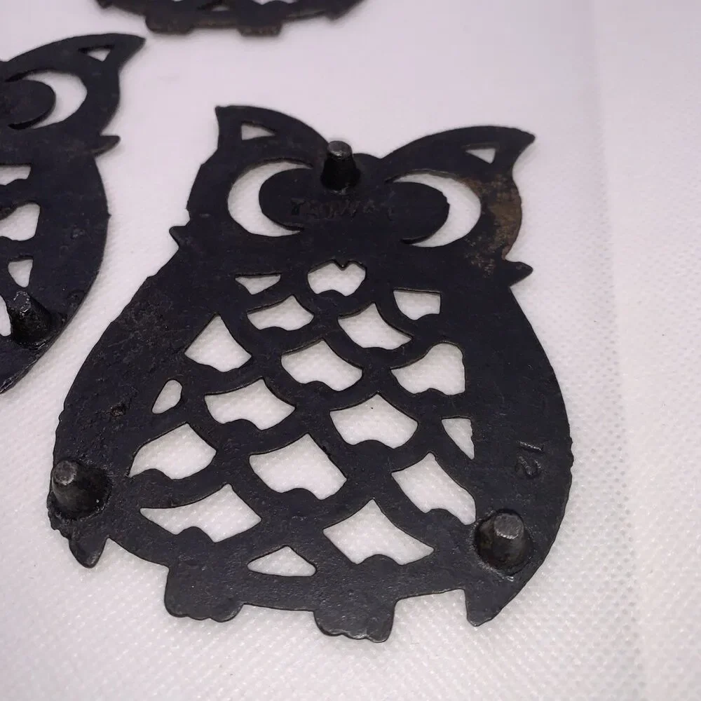 Lot of 5 Cast Iron Owl Trivets - Made In Taiwan
